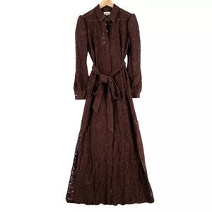 L'AGENCE XS Viviana Lace Shirt Dress Maxi Brown Floral Pattern Long Sleeve